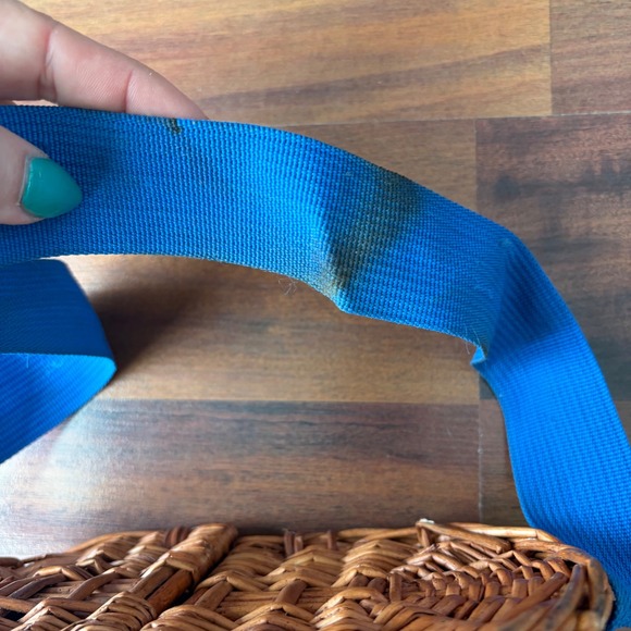 Grey Goose Wicker Picnic Basket Carrier Bag Blue‎ Strap Handle - Picture 8 of 9